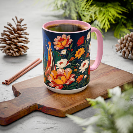 🌺🐦 The Enchanted Birdcage Garden Colorful Mug – Art Deco Floral Fantasy