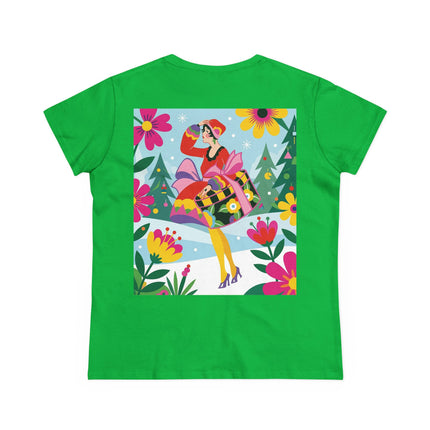 🎄🌺 Christmas In The Winter Garden Cotton Tee – Art Deco Holiday Whimsy