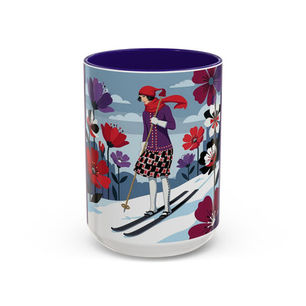 🎿❄️ The Winter Flower Skier Colorful Mug – Art Deco Alpine Fantasy