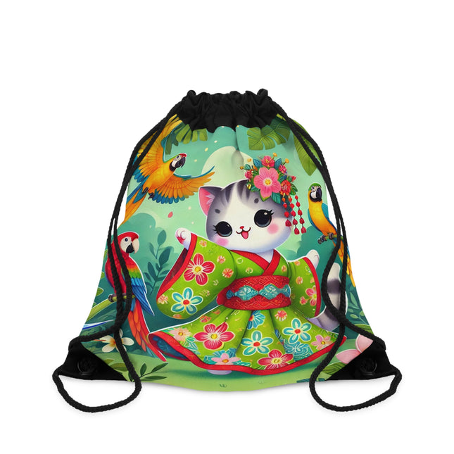 Parrot Dance of the Geisha Kitten Drawstring Bag