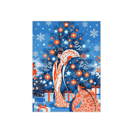 🏮❄️ The Winter Lantern Celebration Ceramic Tile – Art Deco Asian Christmas Elegance