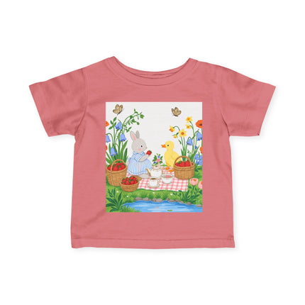 🐰🦆 The Little Strawberry Picnic Friends Infant Fine Jersey Tee – Whimsical Woodland Charm