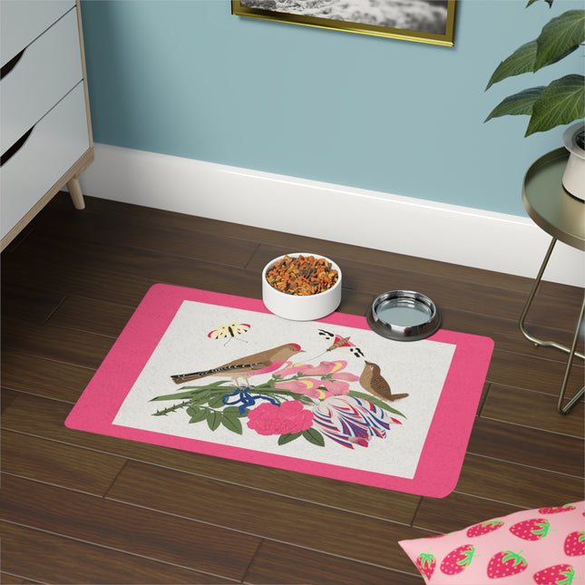 Finch & Wren Garden Harmony Pet Food Mat – Pink Blossom Serenade