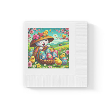 Geisha Kitten’s Easter Delight White Coined Napkins