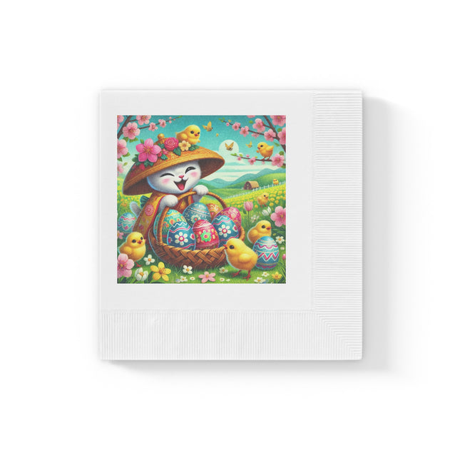 Geisha Kitten’s Easter Delight White Coined Napkins