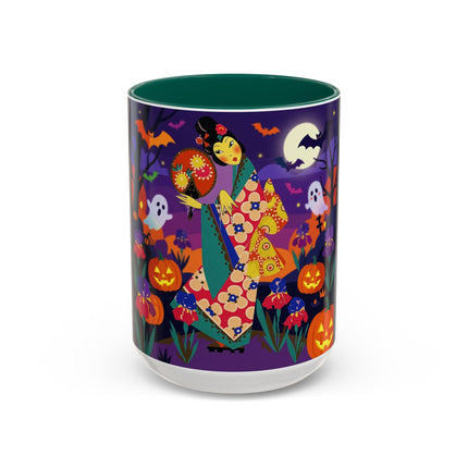 🌙🎃 The Moonlit Garden Masquerade Colorful Mug – Floral Halloween Charm