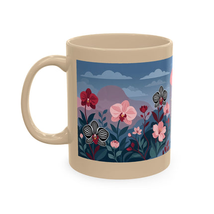 🖤🌸 The Lady Of The Striped Orchid Garden Ceramic Mug – Art Deco Fashion Elegance