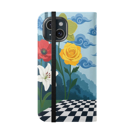 🌺♟️ The Ladies Of The Checkerboard Garden Flip Case – Art Deco Floral Fantasy