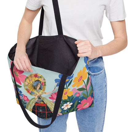 🌸🪞 The Floral Parasol Reflection Weekender Tote Bag – Art Deco Garden Fantasy