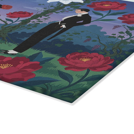 🌹🪞 The Lady Of The Midnight Garden Vanity Glass Cutting Board – Art Deco Floral Romance