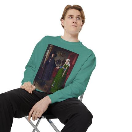 Arnolfini Portrait by Jan Van Eyck Unisex Garment-Dyed Sweatshirt