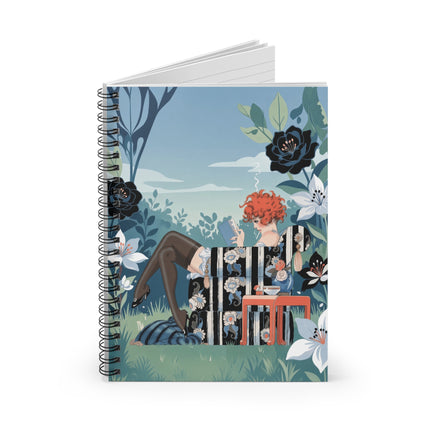 📖🌺 The Lady Of The Garden Reading Room Spiral Notebook – Art Deco Floral Whimsy