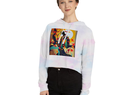 Black Cat in Kimono Women’s Cropped Hooded Sweatshirt