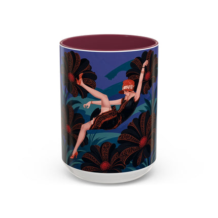 🖤🌺 The Midnight Floral Acrobat Colorful Mug – Art Deco Fashion Whimsy