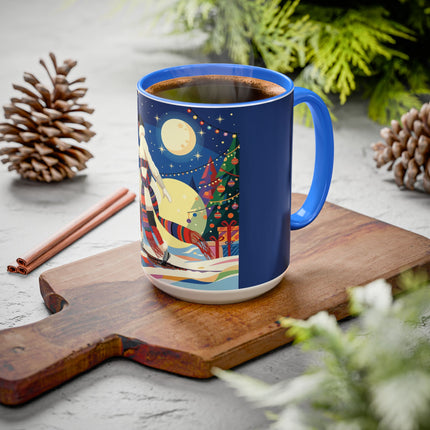 🌙🎿 The Moonlit Christmas Skier Colorful Mug – Whimsical Holiday Fantasy