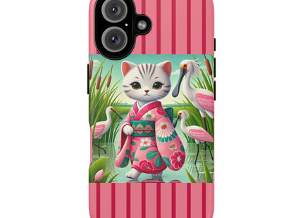 Geisha Kitten Strolls Among the Spoonbills Phone Cases