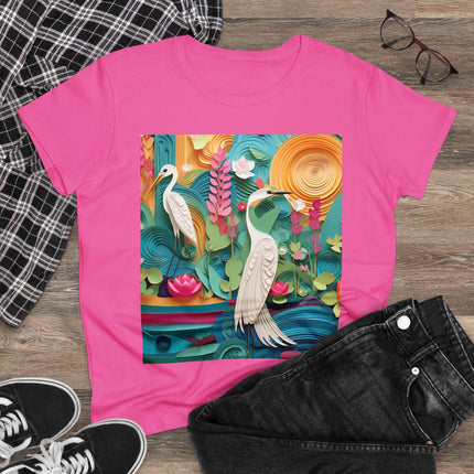 Elegant Egret Oasis Women's Midweight Cotton Tee