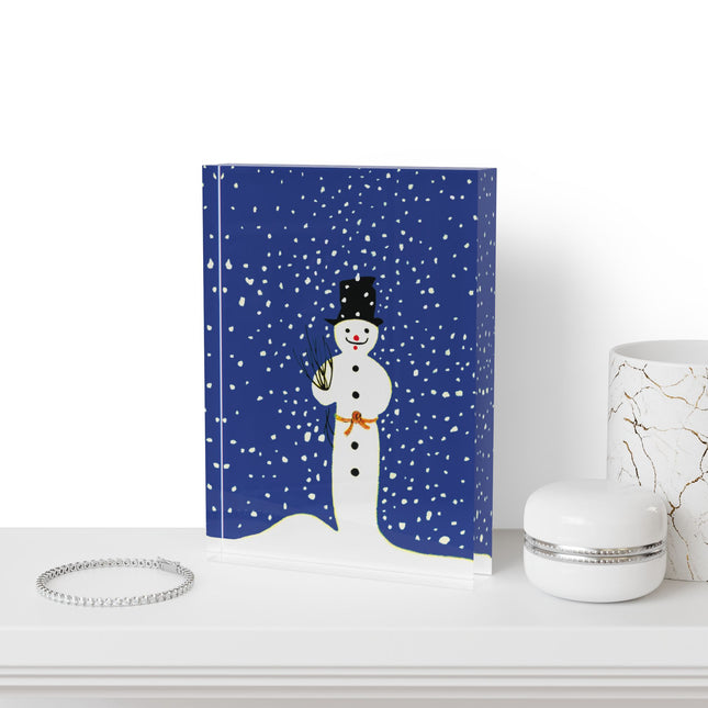 Snowman in Falling Snow Acrylic Art Block