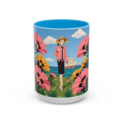 🌸⛵ The Seaside Blossom Promenade Colorful Mug – Art Deco Coastal Elegance