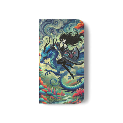 Mystic Guardian of the Sky Flip Case – Warrior Fairy & Turquoise Dragon