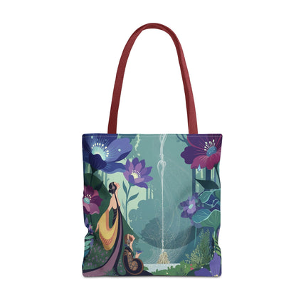 💧🌺 The Lady Of The Enchanted Fountain Tote Bag – Art Deco Garden Fantasy