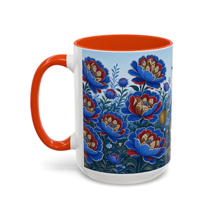 💙🌺 The Sapphire Blossom Garden Dancer Colorful Mug – Art Deco Fashion Fantasy