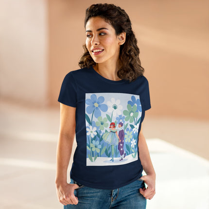 🌸🎭 The Little Dancers In The Flower Garden Cotton Tee – Art Deco Floral Whimsy