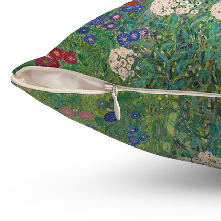 Farm Garden with Sunflowers by Gustav Klimt Spun Polyester Square Pillow