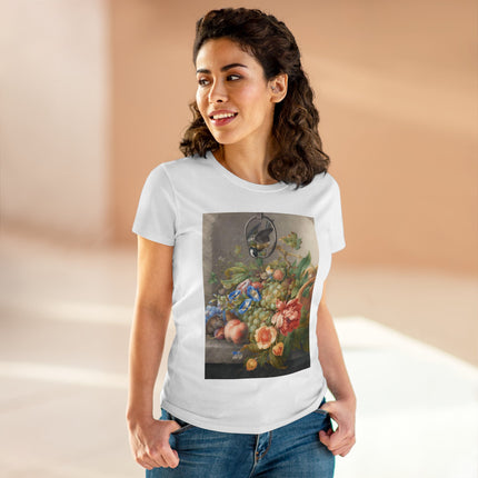 Still Life With Flowers, Fruit, A Great Tit And A Mouse by Herman Henstenburgh Women's Midweight Cotton Tee