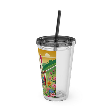 Samurai Kitten Sunsplash Tumbler with Straw, 16oz