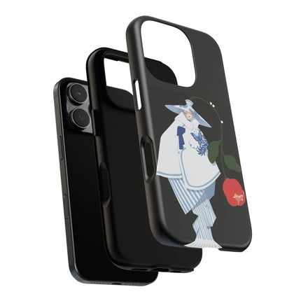 Blue & White Porcelain Geisha Phone Case – Elegant Mystery & Floral Grace