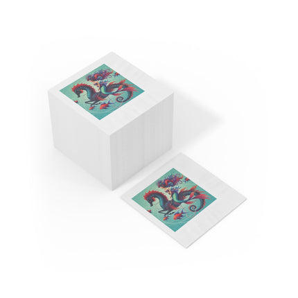 Mermaid & Sea Dragon White Coined Napkins – Ocean Guardian & Mythic Beauty