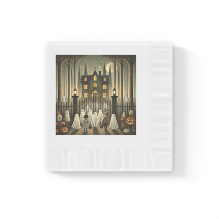 Ghostly Welcome – A Halloween Night White Coined Napkins