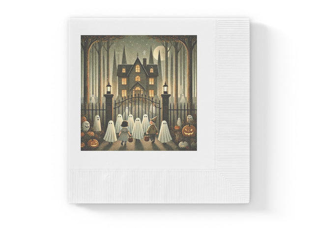 Ghostly Welcome – A Halloween Night White Coined Napkins