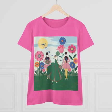 🌸🎩 The Lady Of The Giant Flower Garden Cotton Tee – Art Deco Floral Promenade