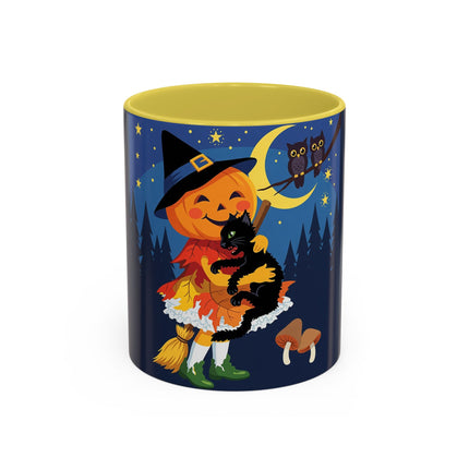 🎃🐈‍⬛ The Little Pumpkin Witch And Her Black Cat Colorful Mug – Whimsical Halloween Charm