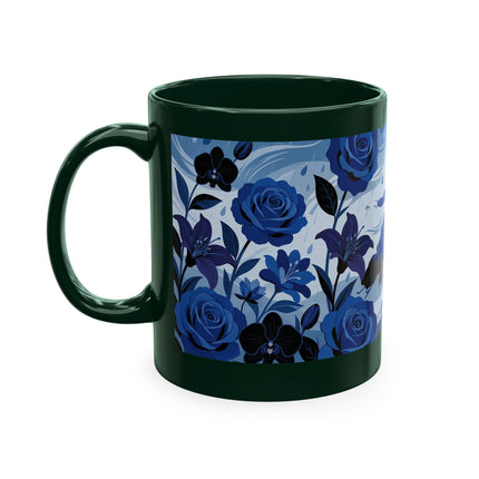 ☔💙 The Lady In The Blue Rain Garden Ceramic Mug – Art Deco Floral Elegance