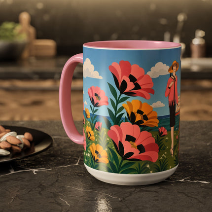 🌸⛵ The Seaside Blossom Promenade Colorful Mug – Art Deco Coastal Elegance