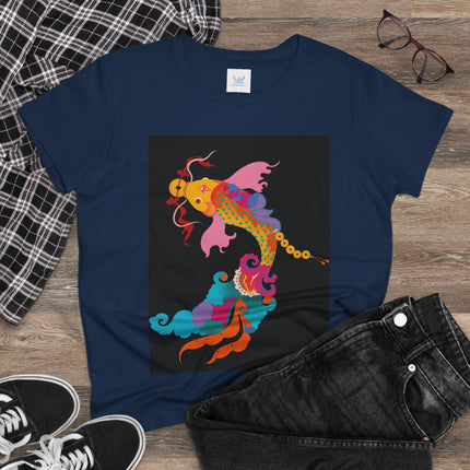 Golden Koi Women's Midweight Cotton Tee – Prosperity & Vibrant Energy