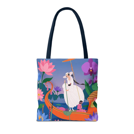 🪷🛶 The Lady Of The Lotus Garden Gondola Tote Bag – Art Deco Floral Adventure