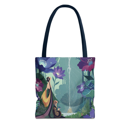 💧🌺 The Lady Of The Enchanted Fountain Tote Bag – Art Deco Garden Fantasy