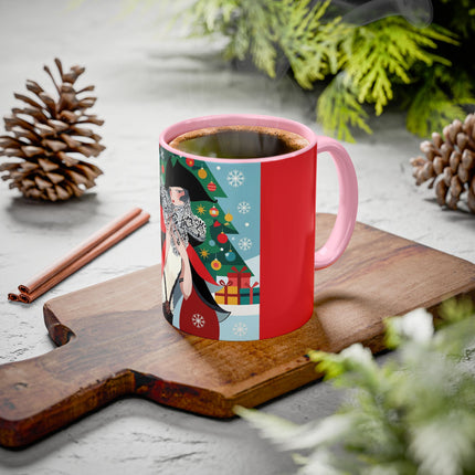 ❤️ The Lady Of The Crimson Scarf Colorful Mug – Art Deco Christmas Elegance