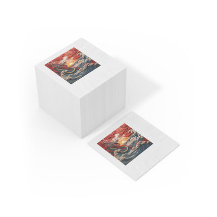 Emergence of the Dragon White Coined Napkins