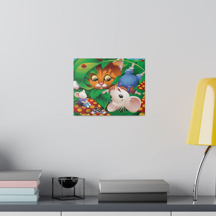 Whimsical Adventure – Playful Cat and Mice in a Colorful Forest