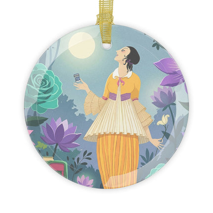 🌙🪷 The Lady Of The Moonlit Garden Glass Ornament – Art Deco Botanical Serenity
