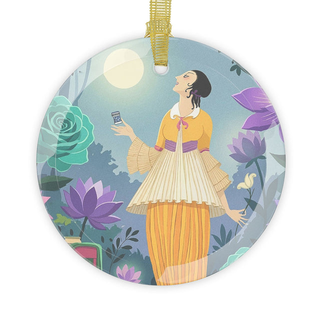 🌙🪷 The Lady Of The Moonlit Garden Glass Ornament – Art Deco Botanical Serenity