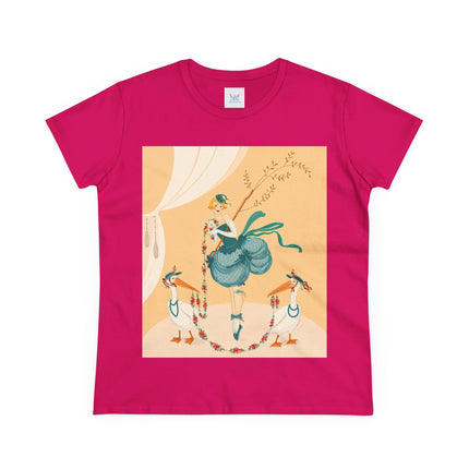 🌸🪽 The Lady And The Garden Storks Cotton Tee – Art Deco Floral Whimsy