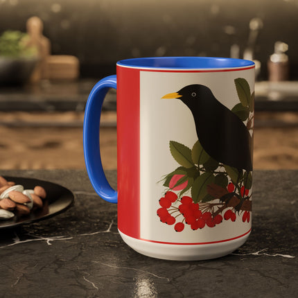 Blackbird & Rose Colorful Mugs – Timeless Elegance & Nature's Harmony