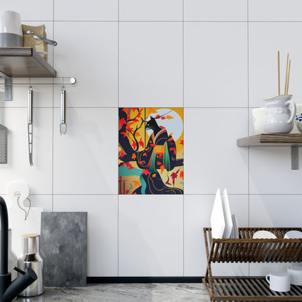 Black Cat in Kimono Ceramic Tile