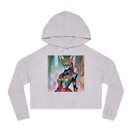 Cyber Cat Glamour Cropped Hooded Sweatshirt